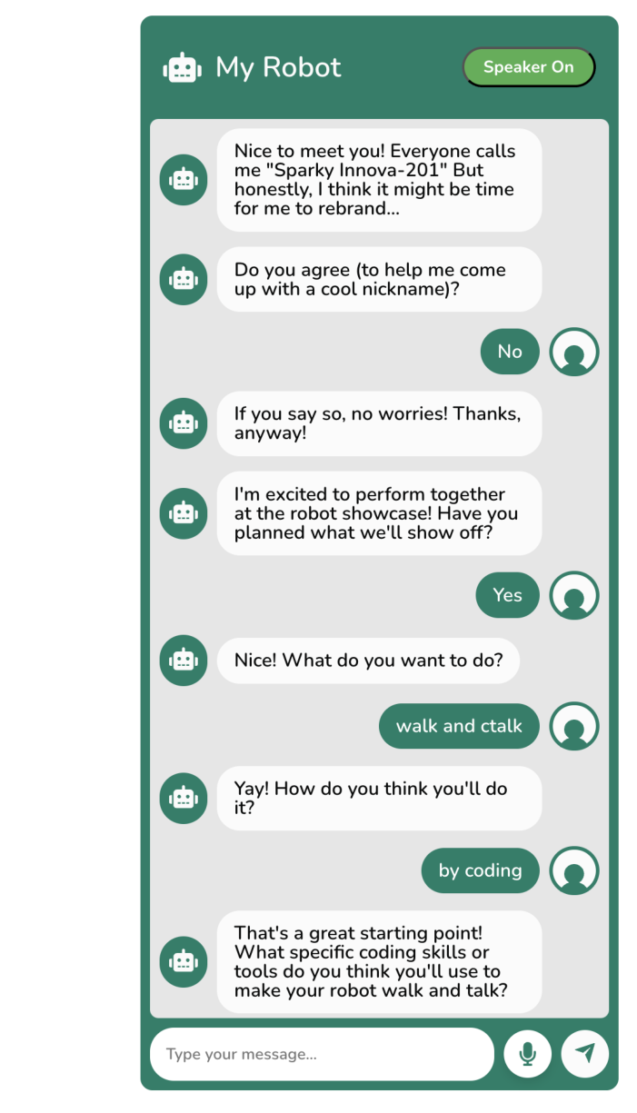 Figure 3: Chat widget embedded in the robot programming interface.