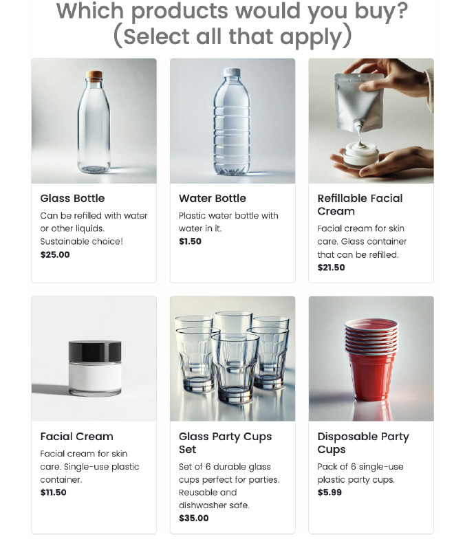 Figure 4: Excerpt of Post-Intervention Product Shopping Scenario (Sustainable Choice Preferences)