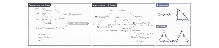 Figure 3. Example pre-test and post-test concept maps with propositions and crosslinks.