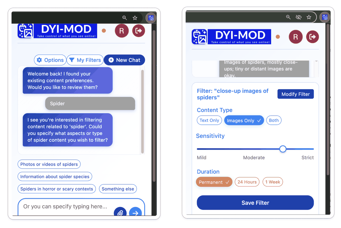 Original Figure 6: Filter conversation and user settings